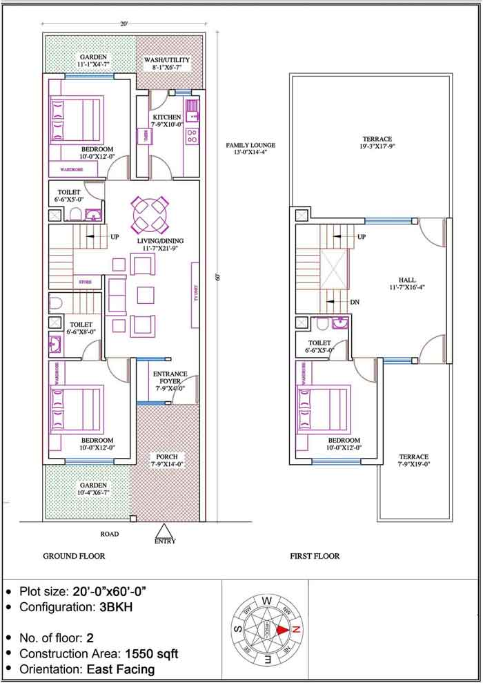 20 60 3bhk house double story