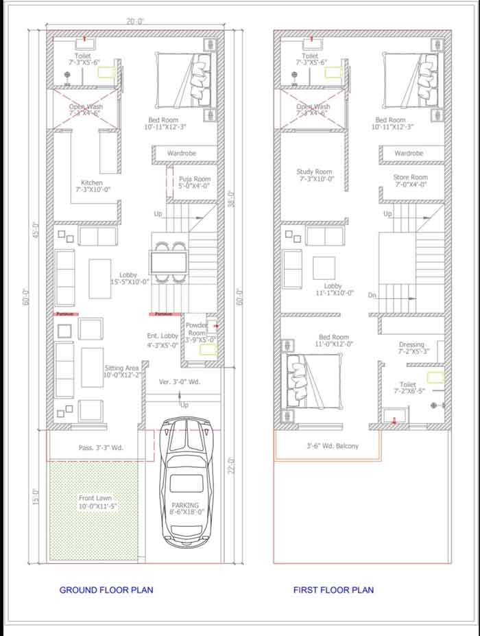 20 by 60 double story house plan design