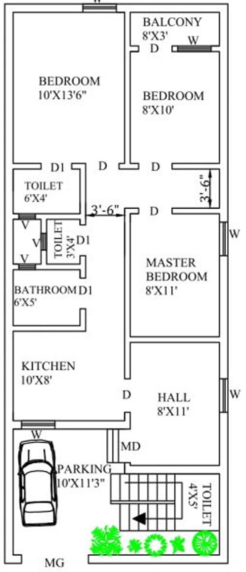 20 60 north facing house plan map design with parking