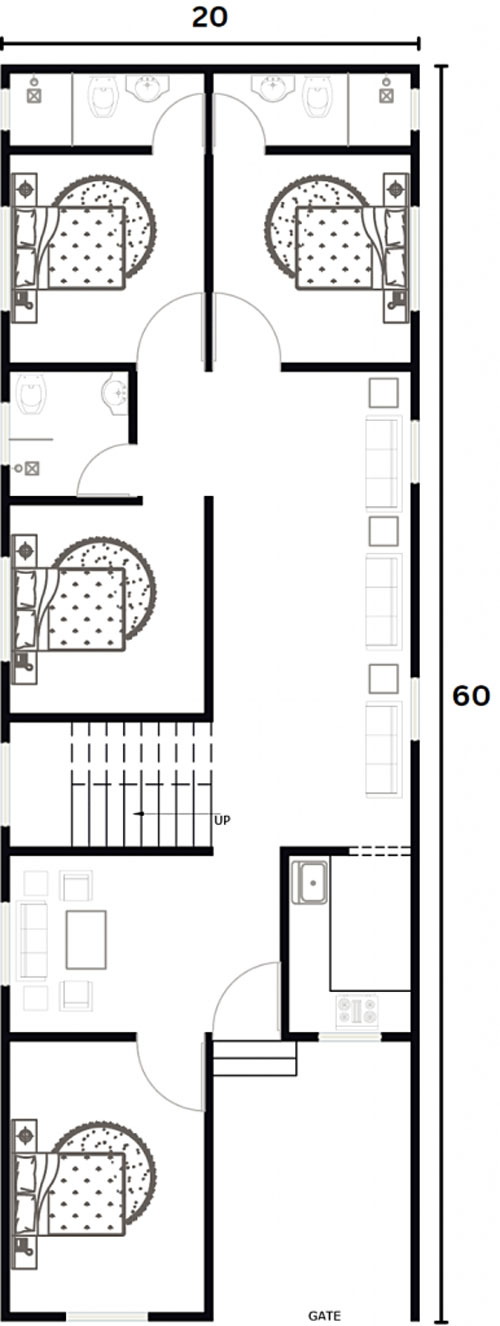 vastu friendly 20 by 60 house plan