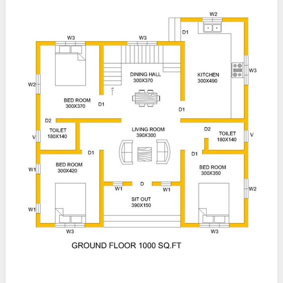 Low budget 3 bedroom house plan