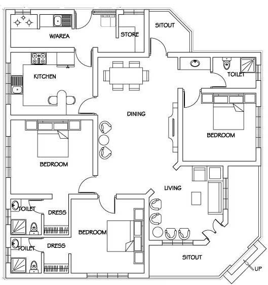 Kerala Style 3 BHK House Plan