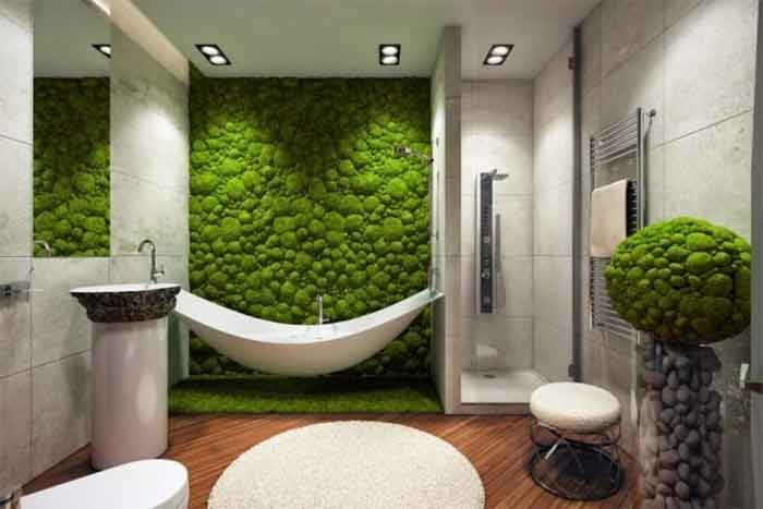 Bathroom Wall Decoration with Artificial Grass 