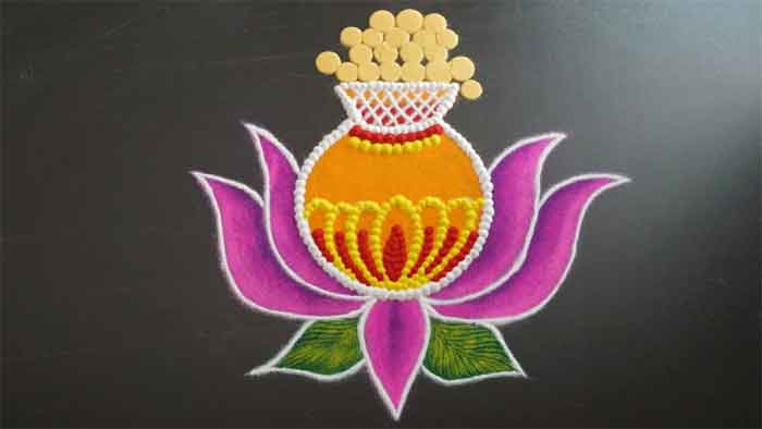 beautiful dhanteras kalash rangoli design