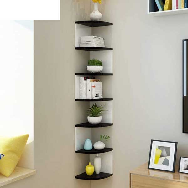 corner wooden floating shelf