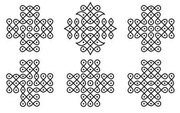 dotted lines curved 5 5 dots rangoli