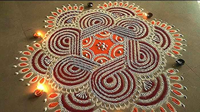 easy hexagon shaped rangoli designs with dots