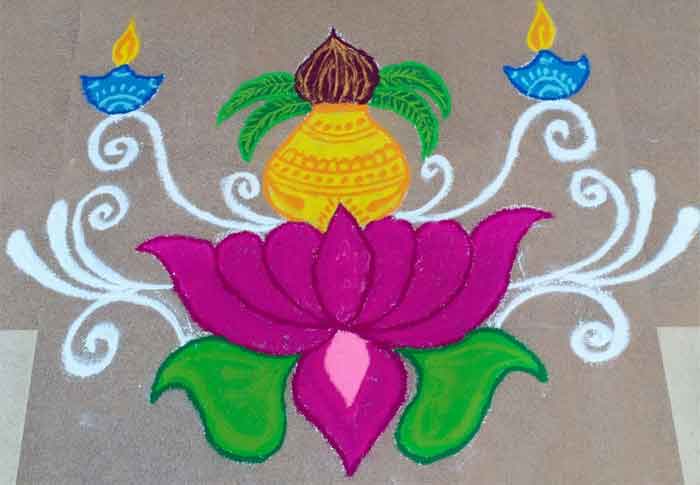 kalash and lotus dhanteras rangoli