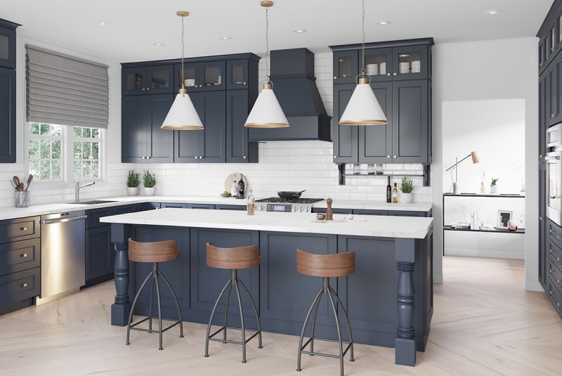 Kitchen island and high stools