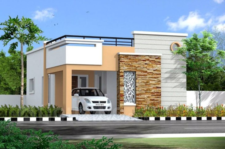 pastel modern simple single floor house design