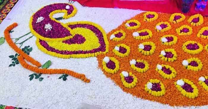 peacock floral rangoli beautiful design