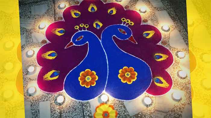 beautiful peacock pair rangoli design