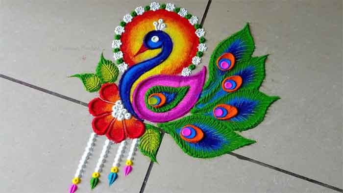 simple peacock rangoli design