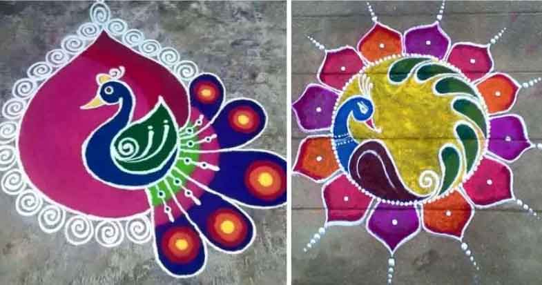 simple peacock rangoli