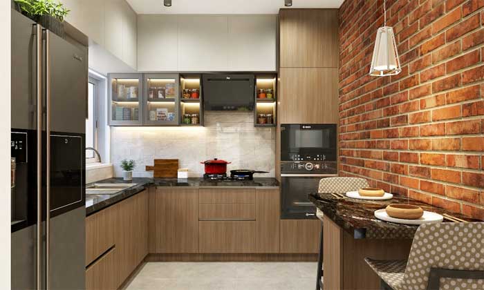 soothing dining area interior with kitchen