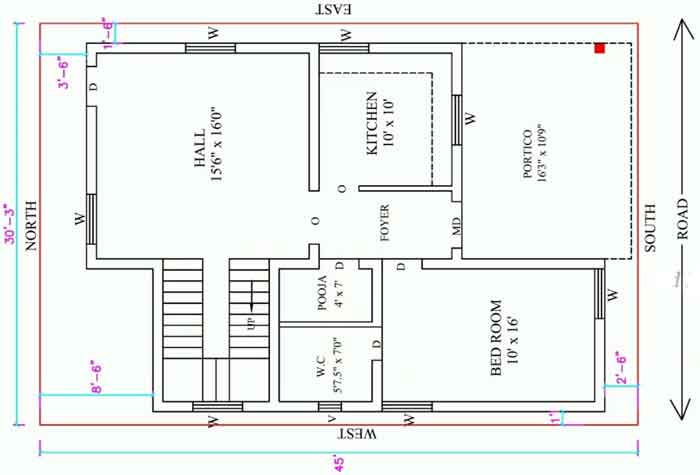 south facing 30x45 modern house plan