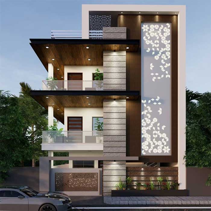 modern stone front elevation 3 floors design