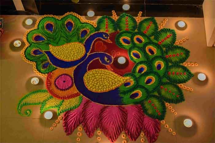 easy two peacock rangoli design