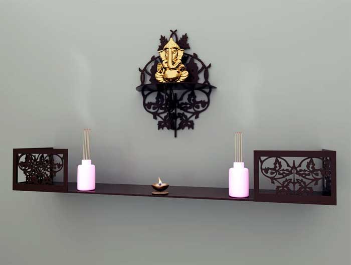 wall mounted wooden mandir shelf for apartments