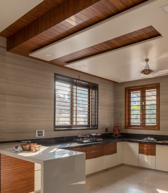 wood texture gypsum false ceiling design