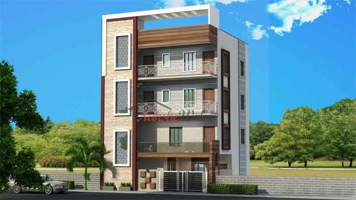 wooden 3 floors front elevation design